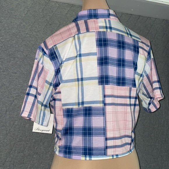 Passport cropped patchwork top size small short sleeve button down shirt NWT/ - Picture 4 of 12